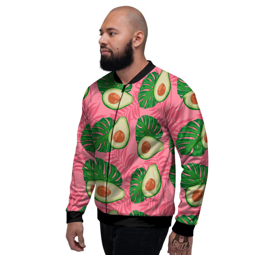 Plam Leaf And Avocado Pink Print Pattern Men's Bomber Jacket-grizzshop