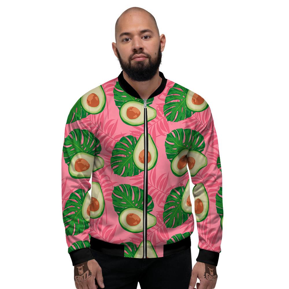Plam Leaf And Avocado Pink Print Pattern Men's Bomber Jacket-grizzshop