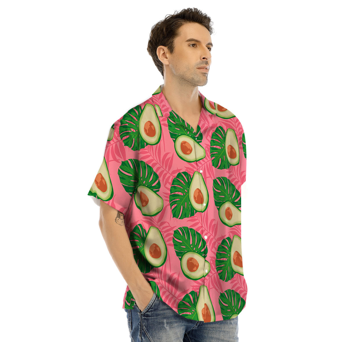 Plam Leaf And Avocado Pink Print Pattern Men's Hawaiian Shirt-grizzshop