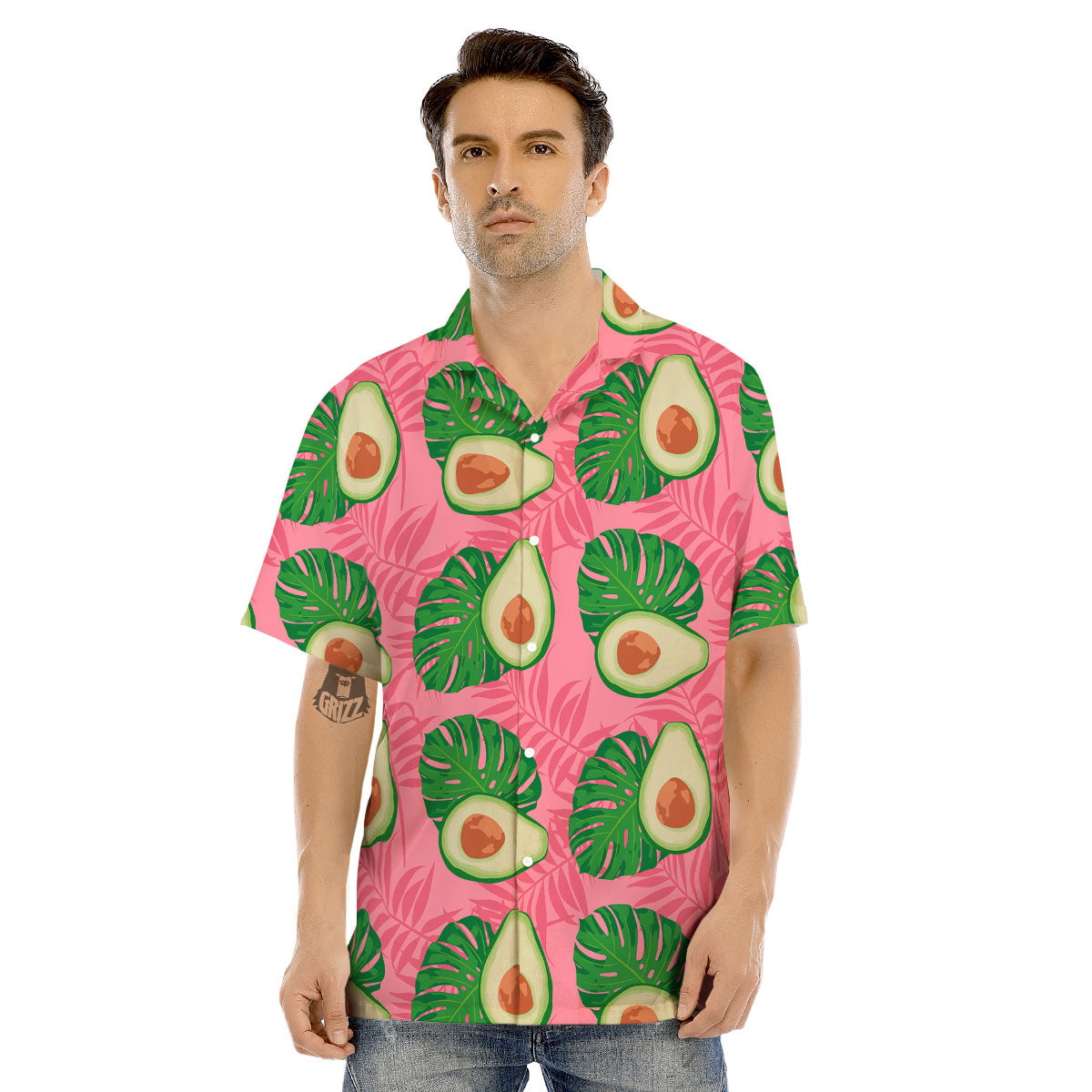 Plam Leaf And Avocado Pink Print Pattern Men's Hawaiian Shirt-grizzshop