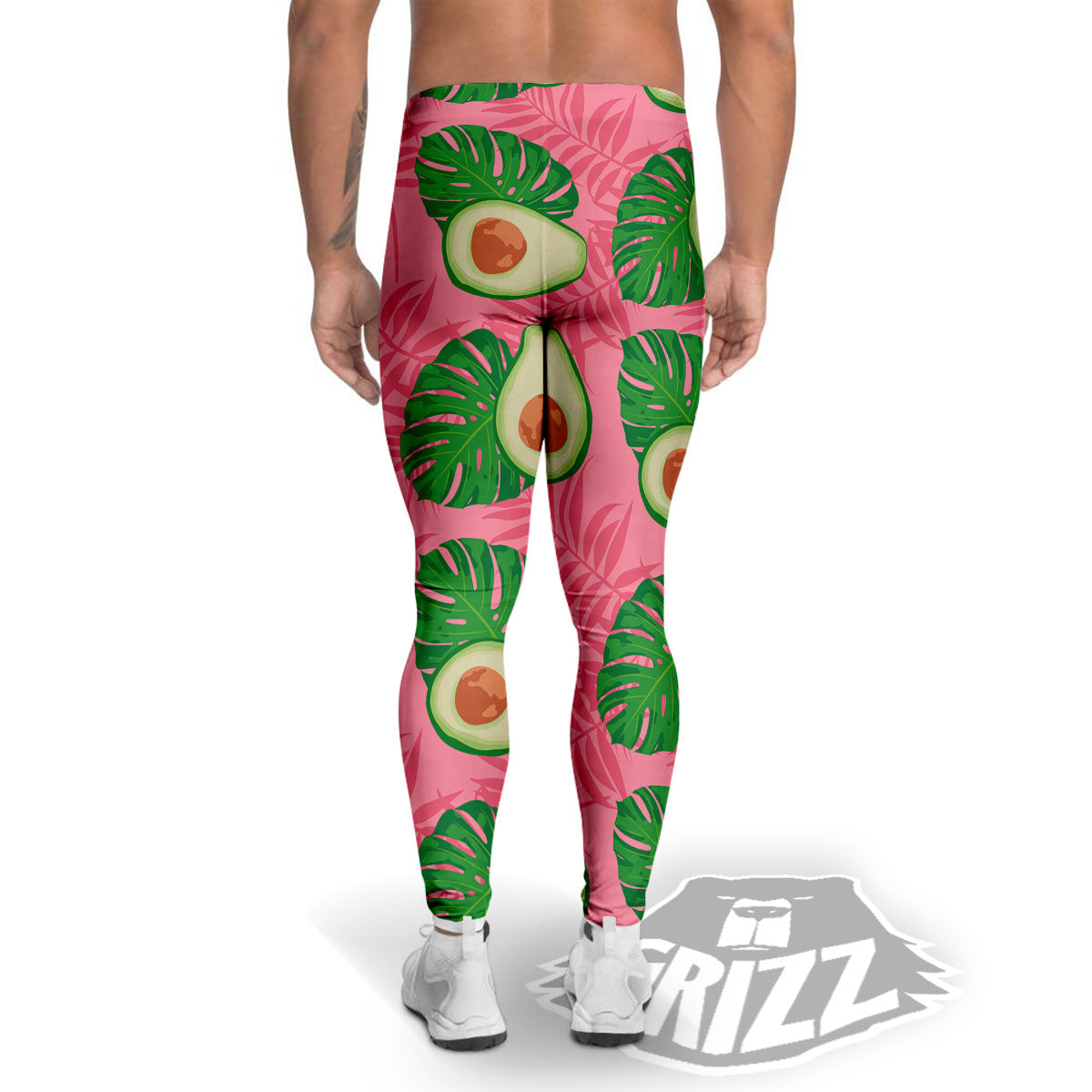 Plam Leaf And Avocado Pink Print Pattern Men's Leggings-grizzshop