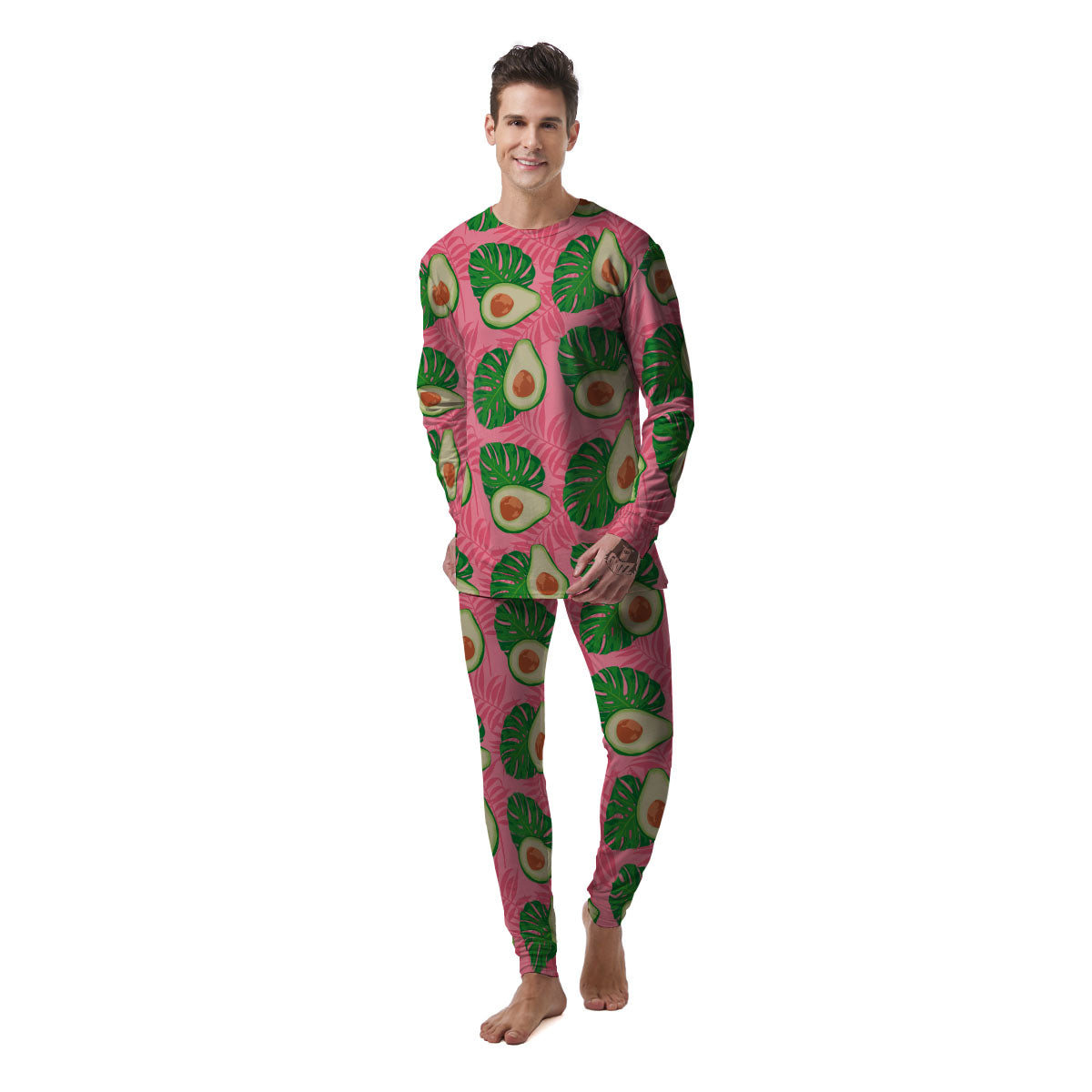 Plam Leaf And Avocado Pink Print Pattern Men's Pajamas-grizzshop