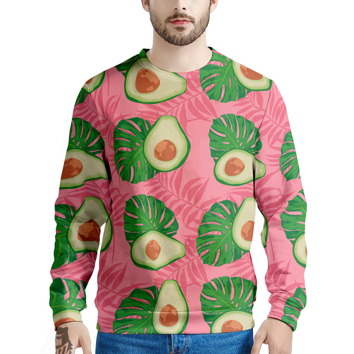 Plam Leaf And Avocado Pink Print Pattern Men's Sweatshirt-grizzshop