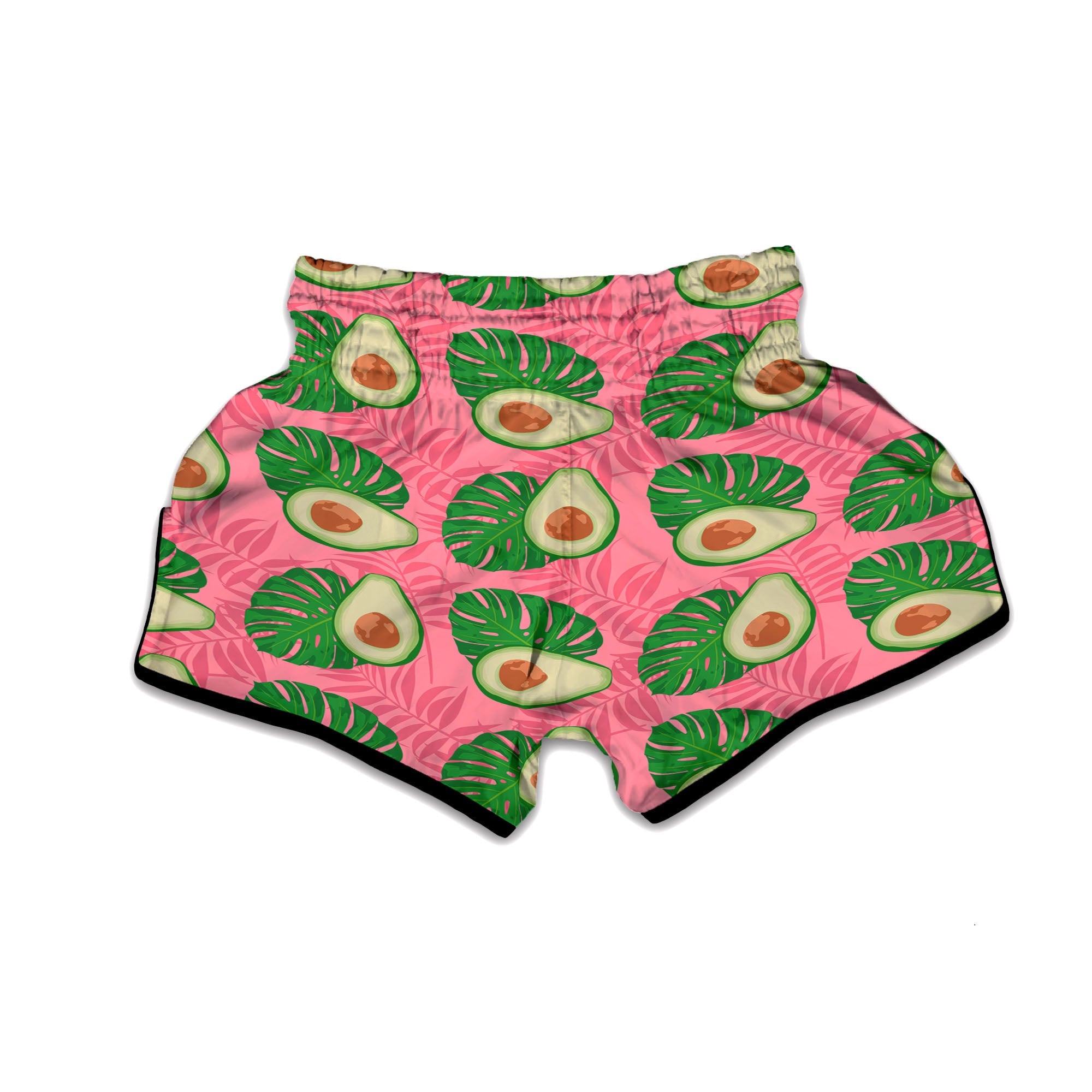 Plam Leaf And Avocado Pink Print Pattern Muay Thai Boxing Shorts-grizzshop