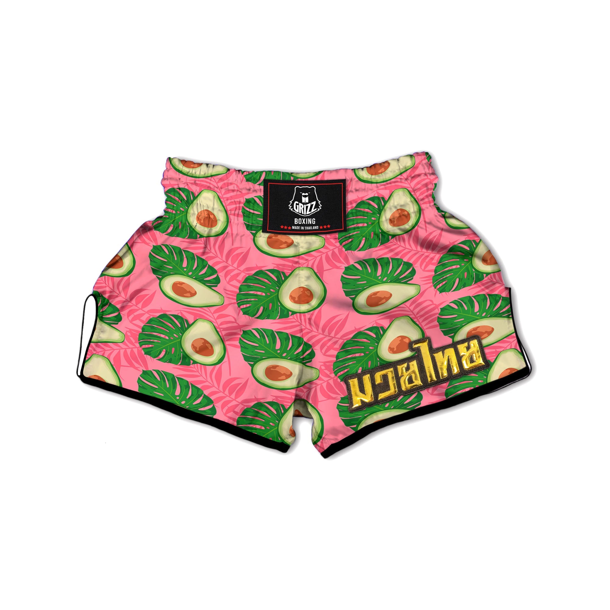 Plam Leaf And Avocado Pink Print Pattern Muay Thai Boxing Shorts-grizzshop