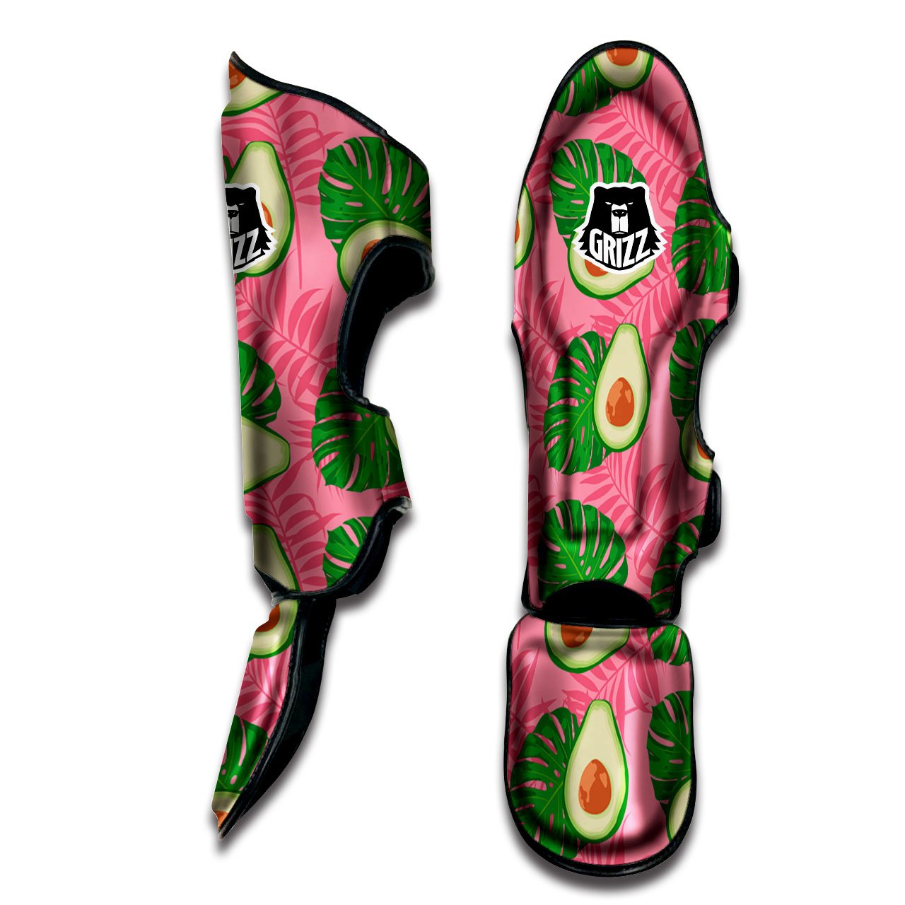 Plam Leaf And Avocado Pink Print Pattern Muay Thai Shin Guards-grizzshop