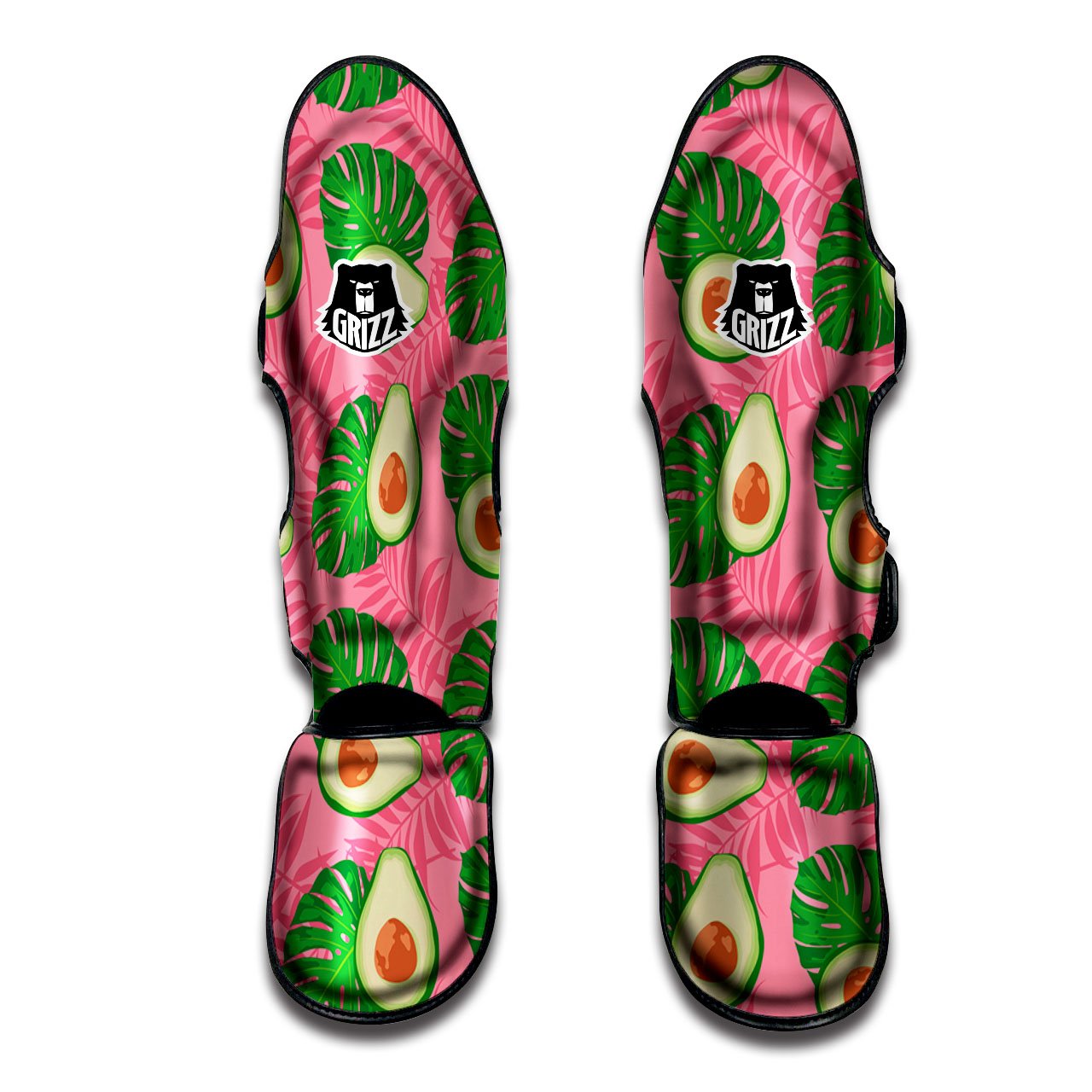 Plam Leaf And Avocado Pink Print Pattern Muay Thai Shin Guards-grizzshop