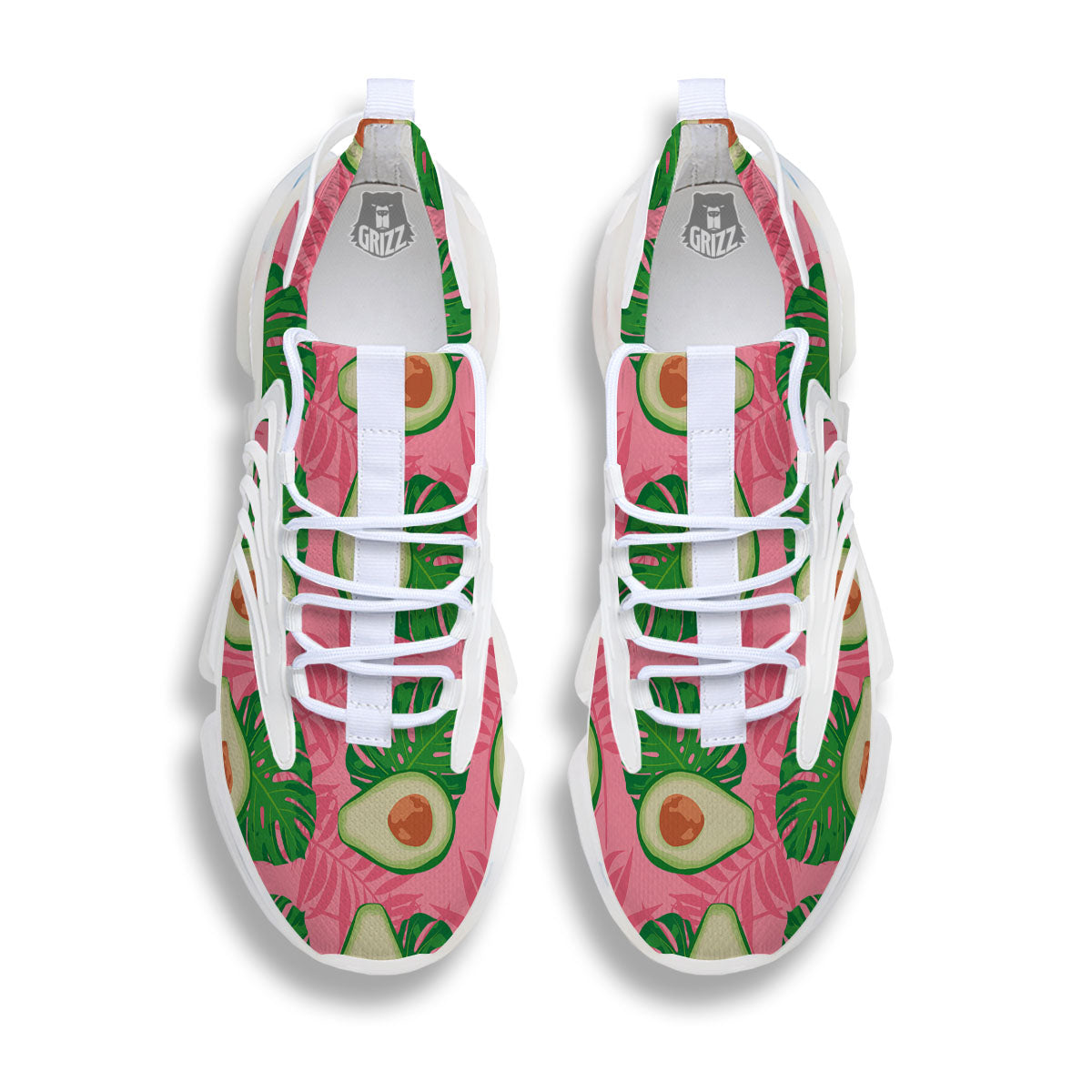 Plam Leaf And Avocado Pink Print Pattern White Gym Shoes-grizzshop