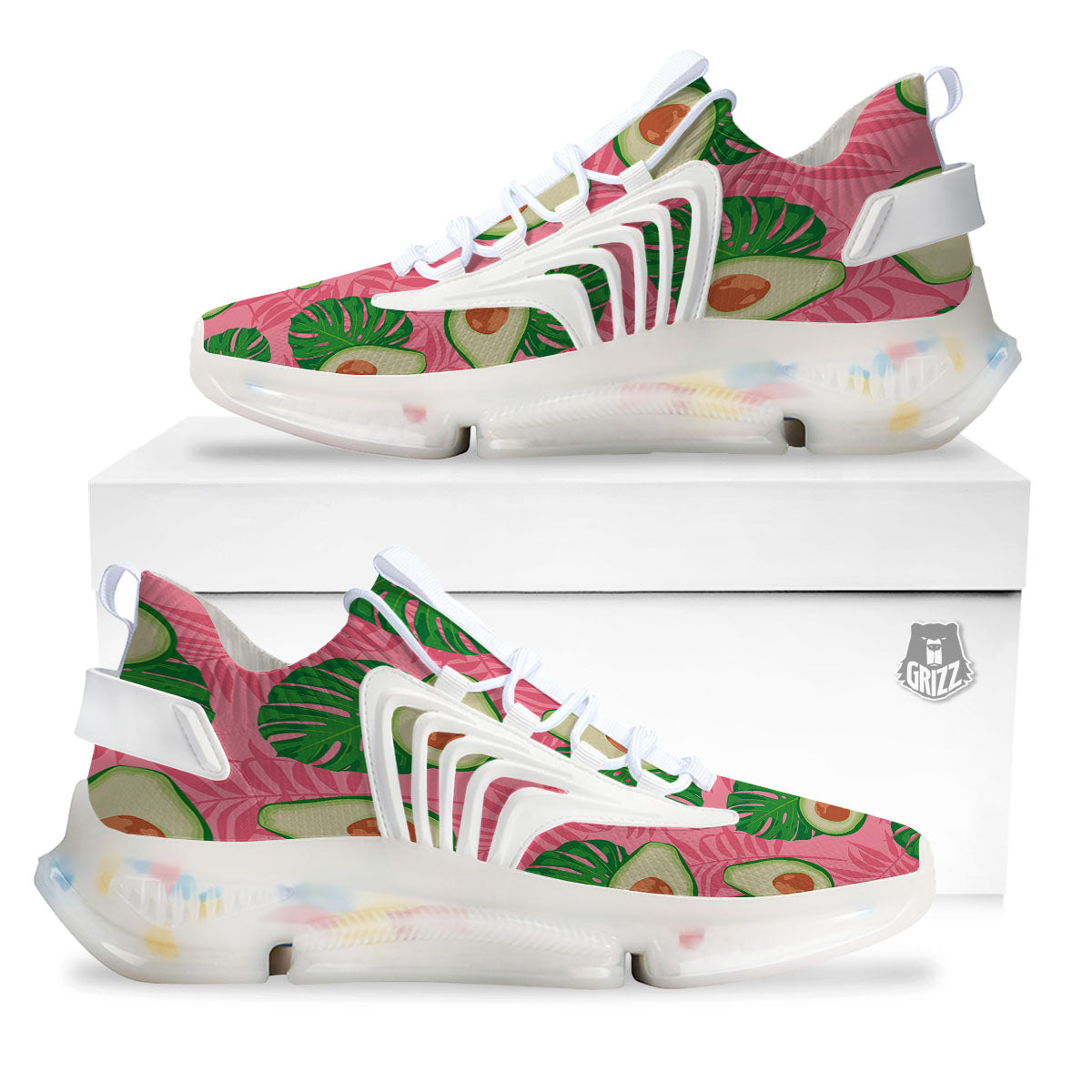 Plam Leaf And Avocado Pink Print Pattern White Gym Shoes-grizzshop