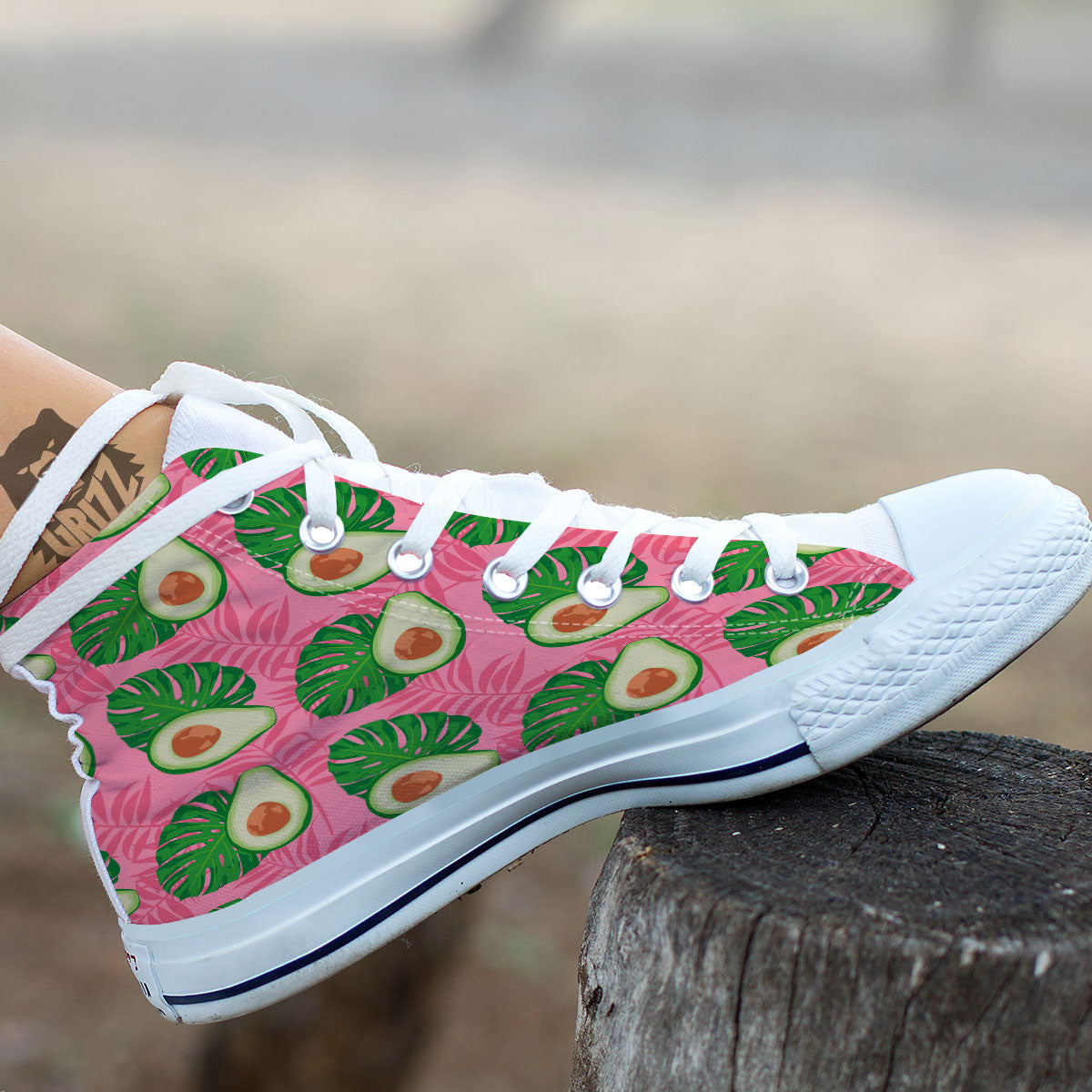 Plam Leaf And Avocado Pink Print Pattern White High Top Shoes-grizzshop