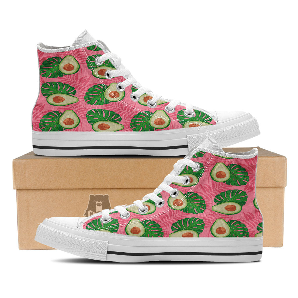 Plam Leaf And Avocado Pink Print Pattern White High Top Shoes-grizzshop