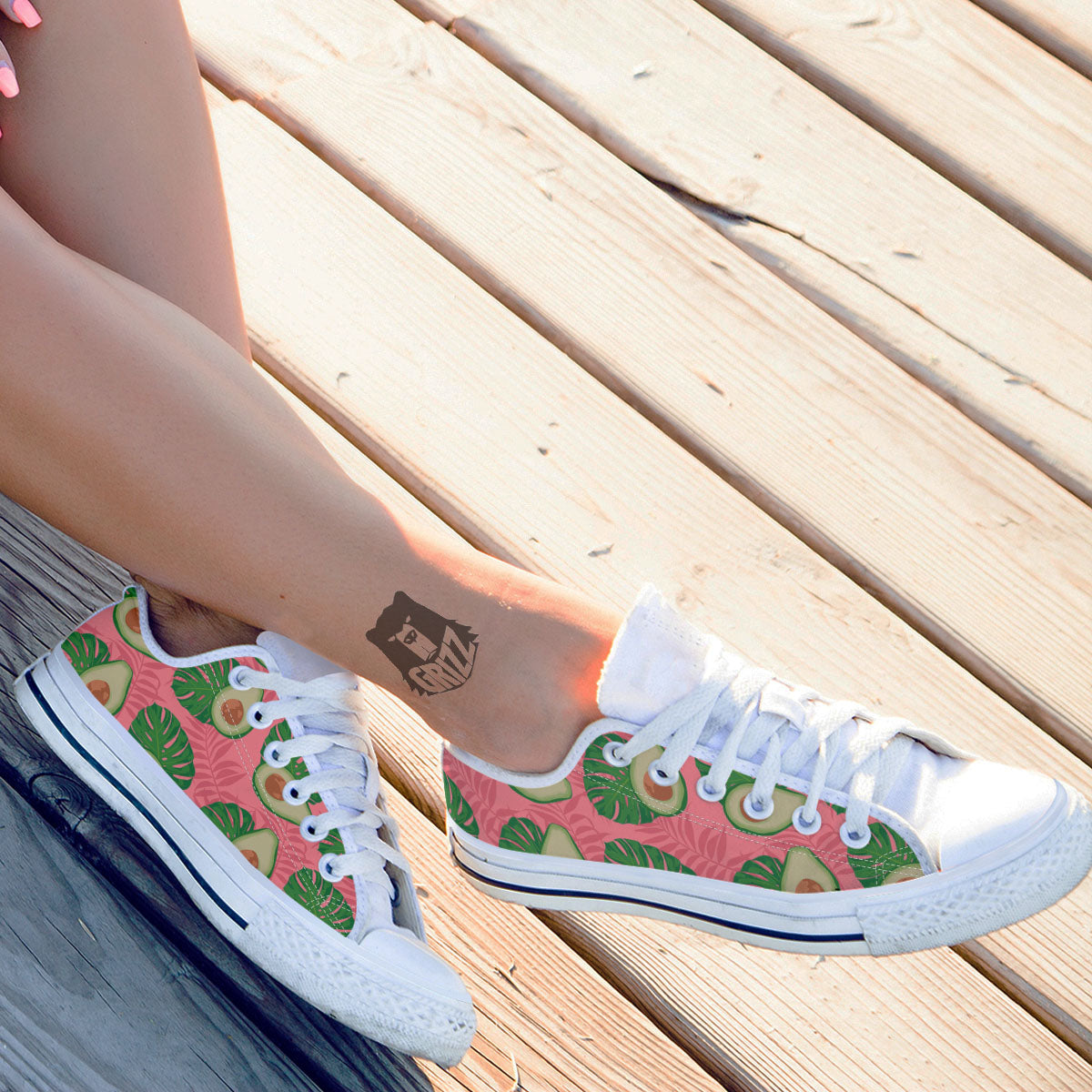 Plam Leaf And Avocado Pink Print Pattern White Low Top Shoes-grizzshop