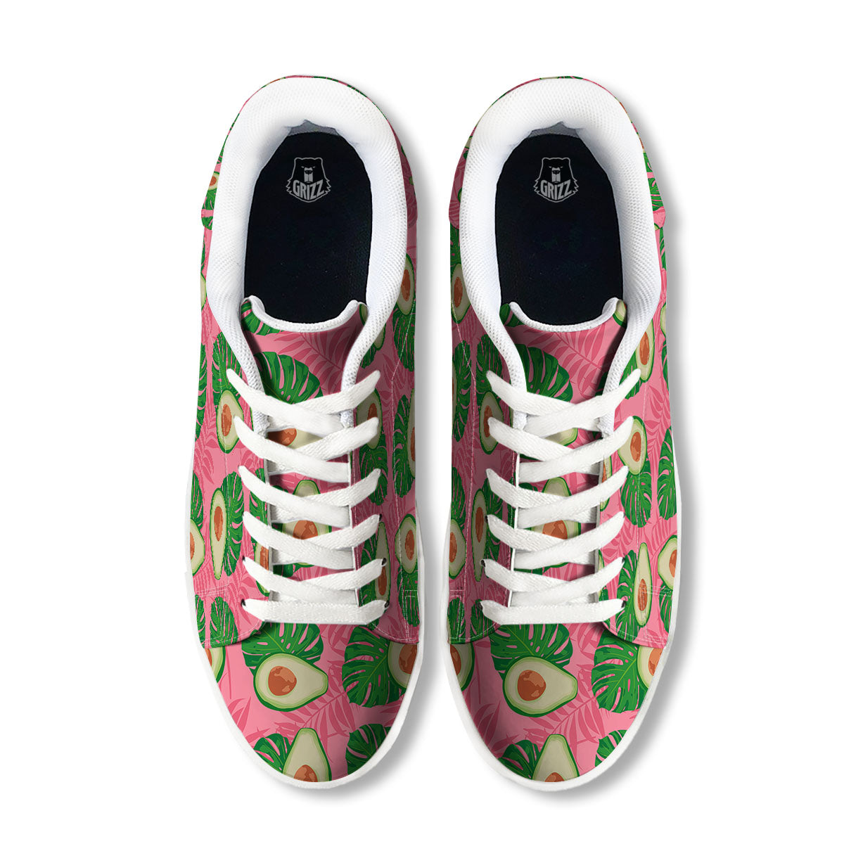Plam Leaf And Avocado Pink Print Pattern White Low Top Sneakers-grizzshop