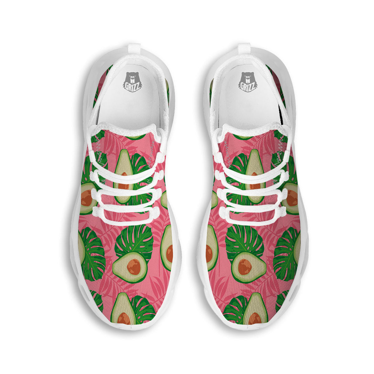 Plam Leaf And Avocado Pink Print Pattern White Running Shoes-grizzshop