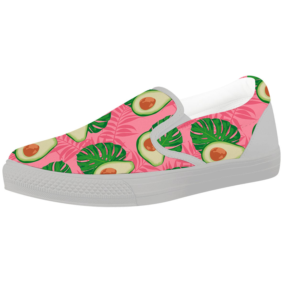 Plam Leaf And Avocado Pink Print Pattern White Slip On Shoes-grizzshop