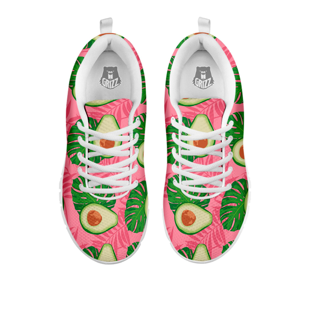 Plam Leaf And Avocado Pink Print Pattern White Sneaker-grizzshop