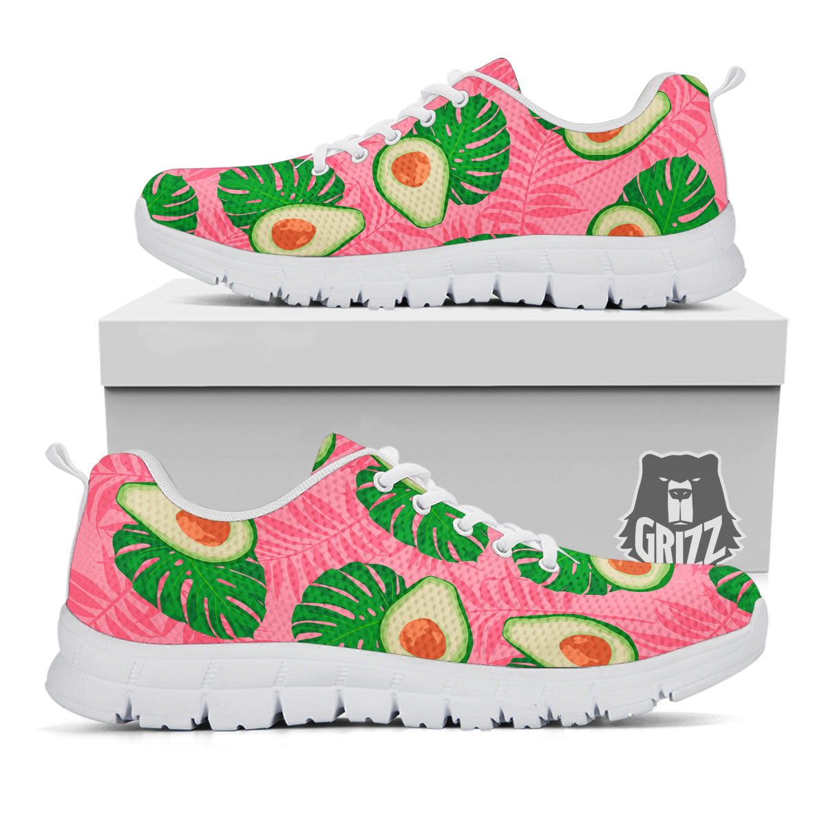Plam Leaf And Avocado Pink Print Pattern White Sneaker-grizzshop