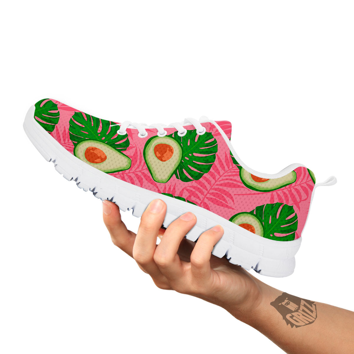 Plam Leaf And Avocado Pink Print Pattern White Sneaker-grizzshop