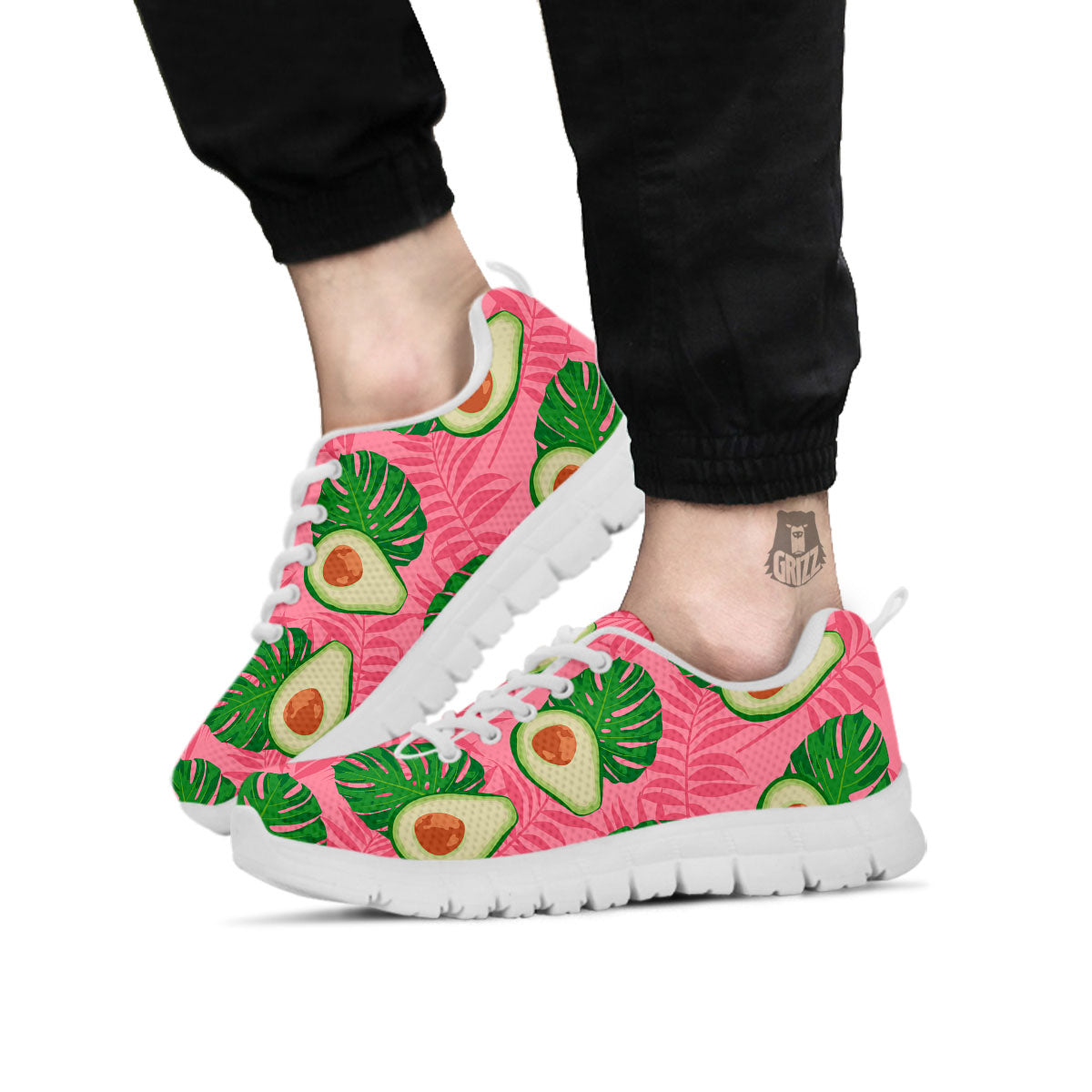 Plam Leaf And Avocado Pink Print Pattern White Sneaker-grizzshop