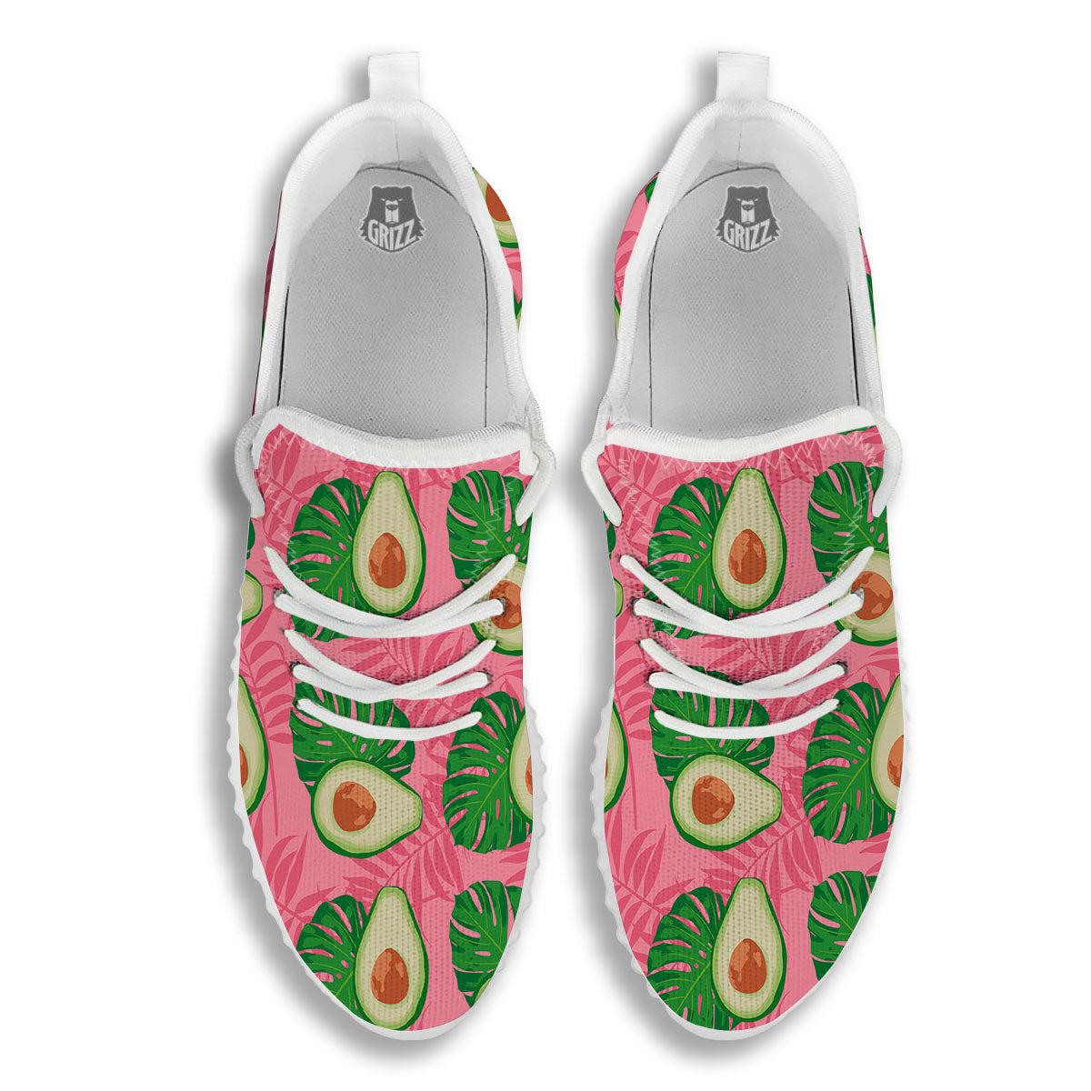 Plam Leaf And Avocado Pink Print Pattern White Walking Shoes-grizzshop