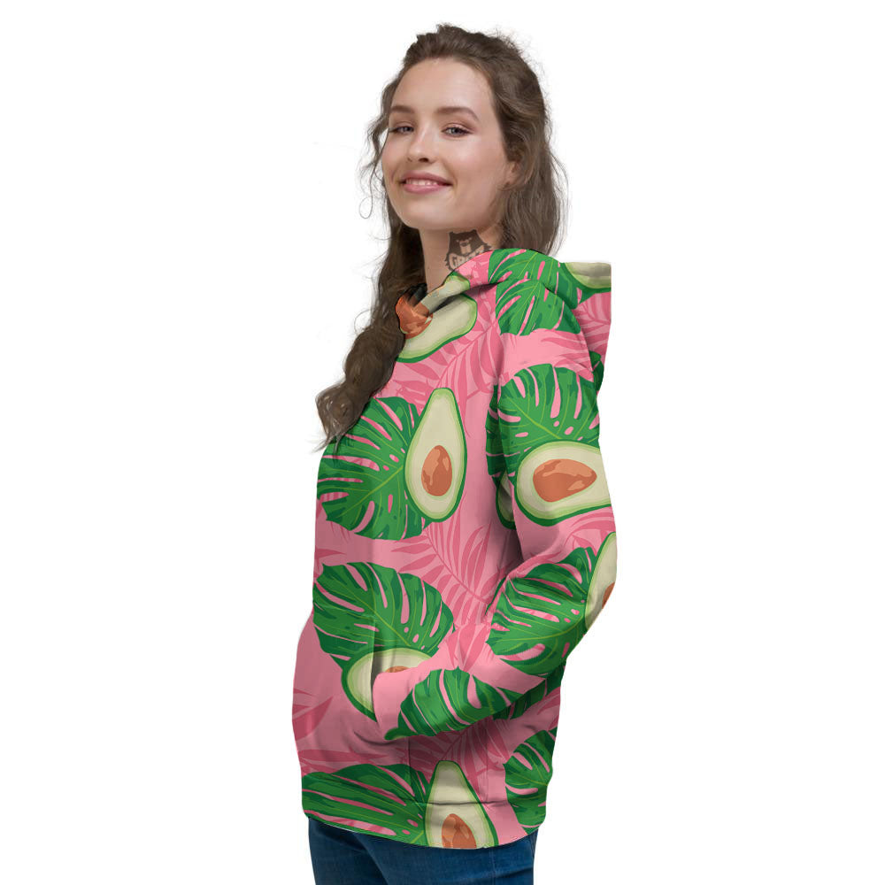 Plam Leaf And Avocado Pink Print Pattern Women's Hoodie-grizzshop
