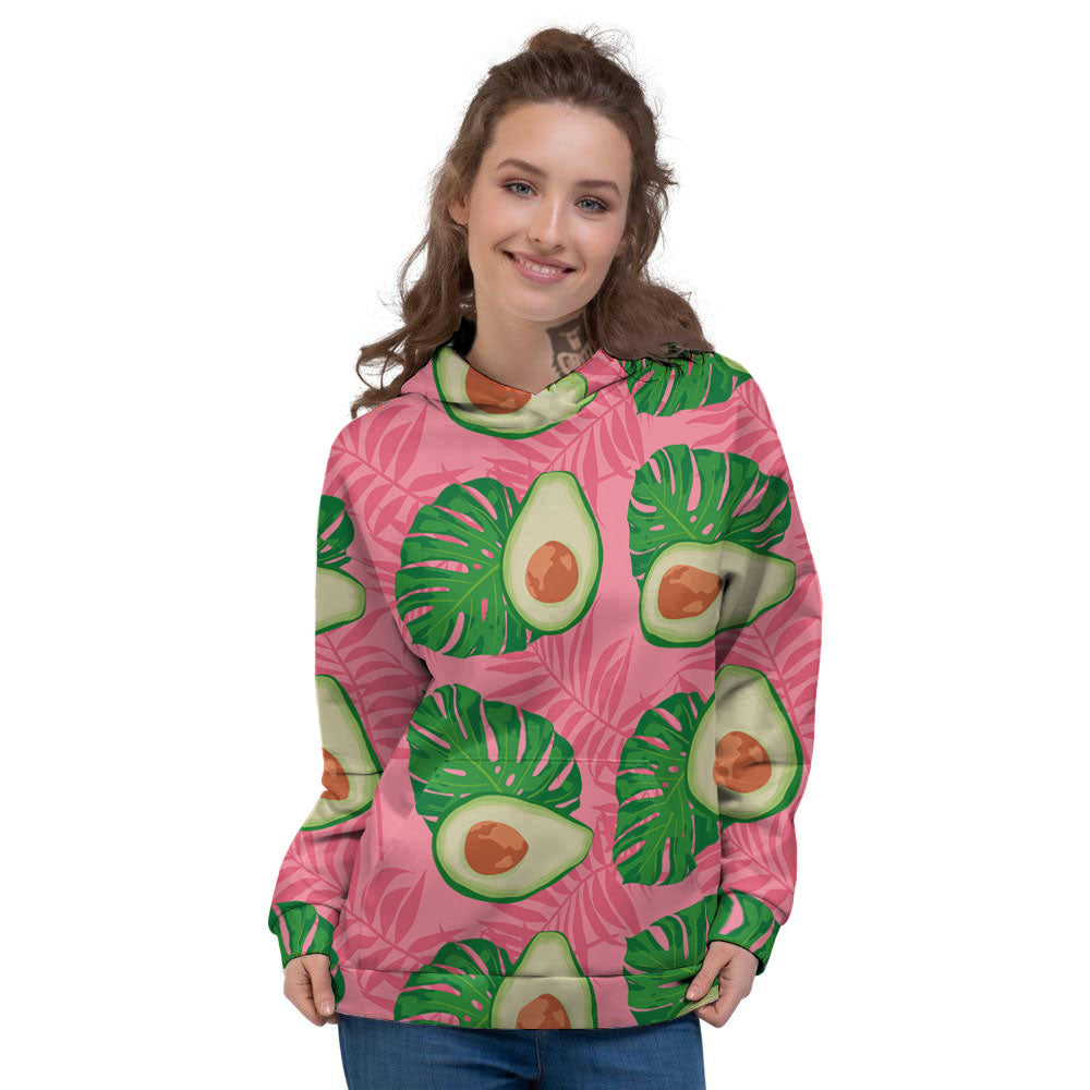 Plam Leaf And Avocado Pink Print Pattern Women's Hoodie-grizzshop