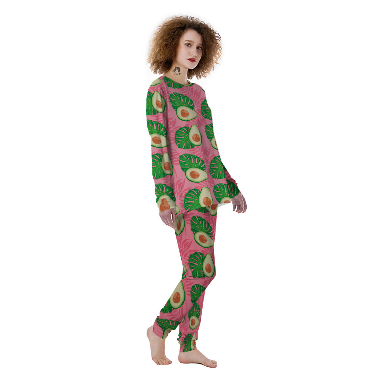 Plam Leaf And Avocado Pink Print Pattern Women's Pajamas-grizzshop