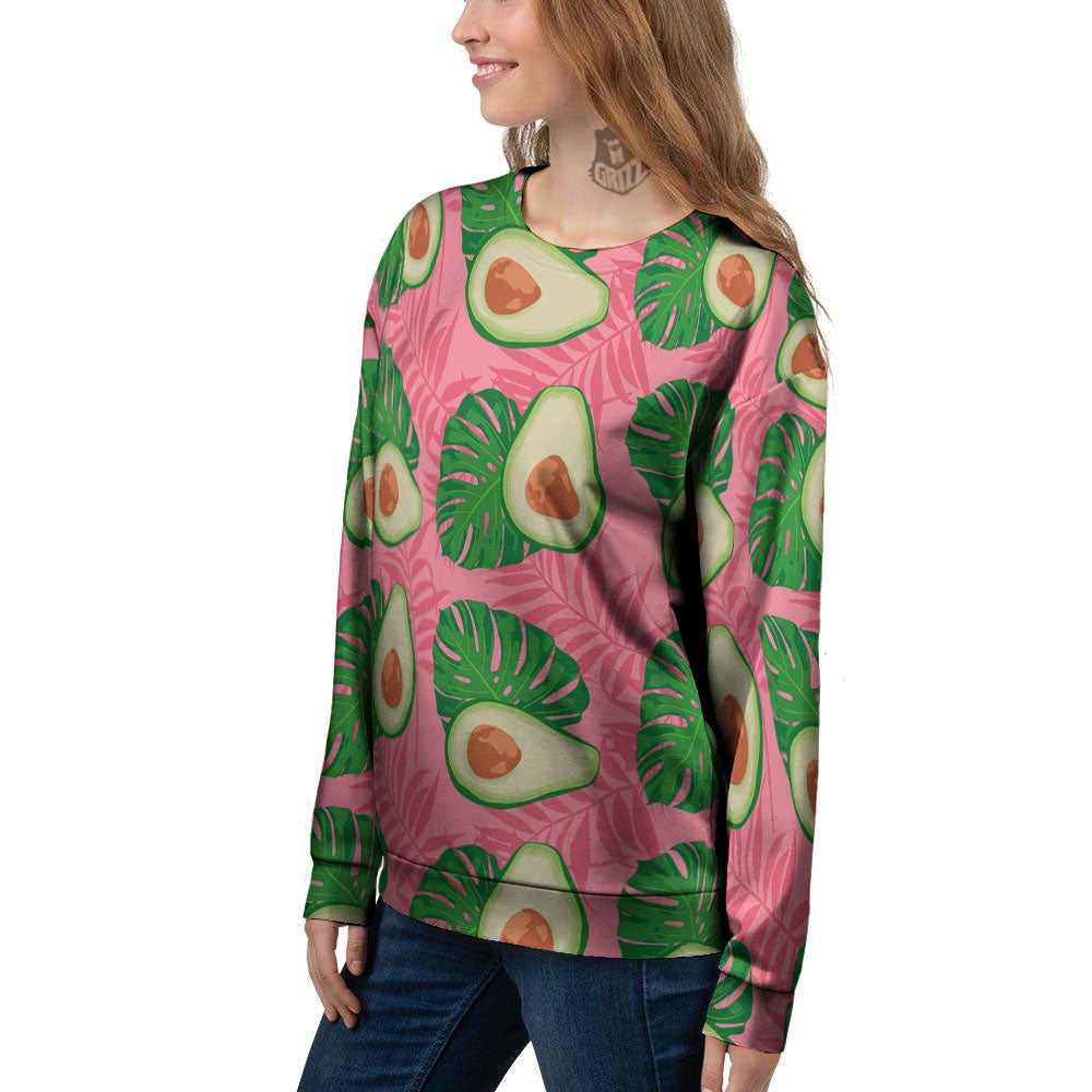 Plam Leaf And Avocado Pink Print Pattern Women's Sweatshirt-grizzshop