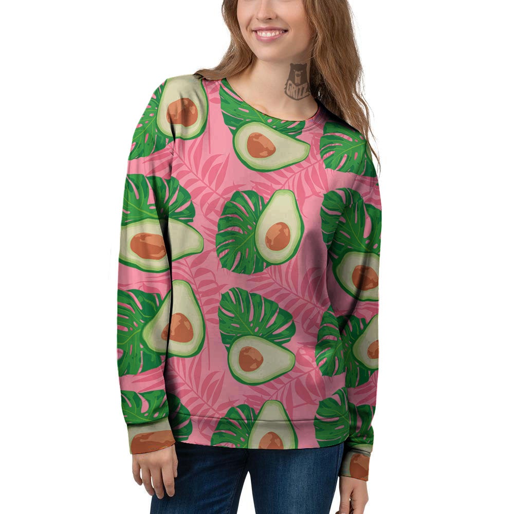 Plam Leaf And Avocado Pink Print Pattern Women's Sweatshirt-grizzshop