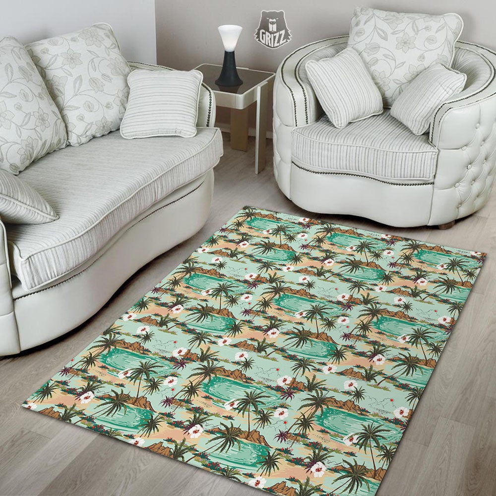 Plam Tree Beach Summer Print Pattern Floor Mat-grizzshop