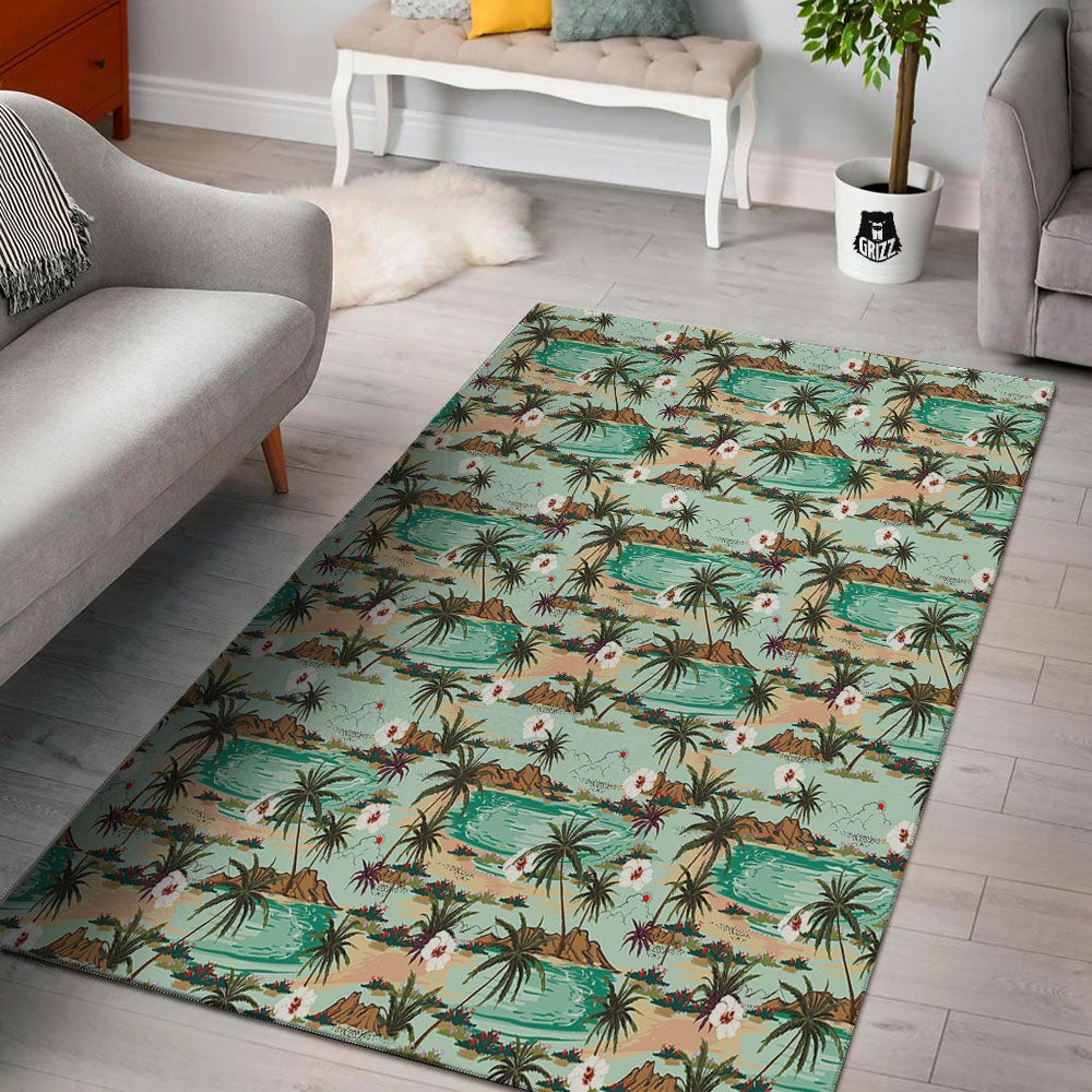 Plam Tree Beach Summer Print Pattern Floor Mat-grizzshop