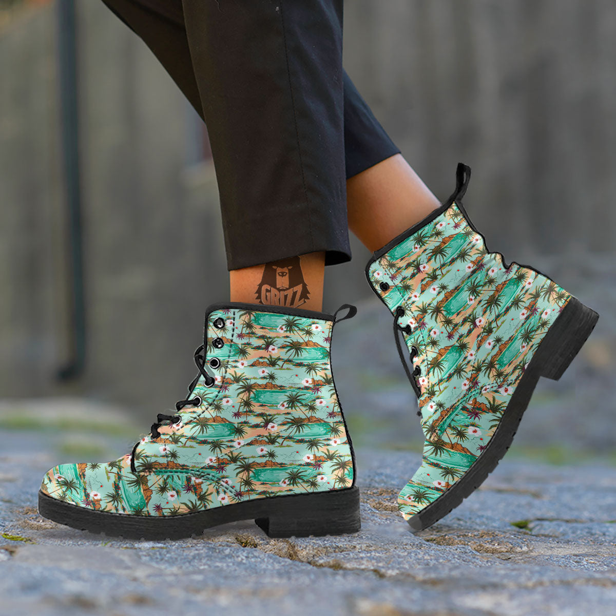 Plam Tree Beach Summer Print Pattern Leather Boots-grizzshop