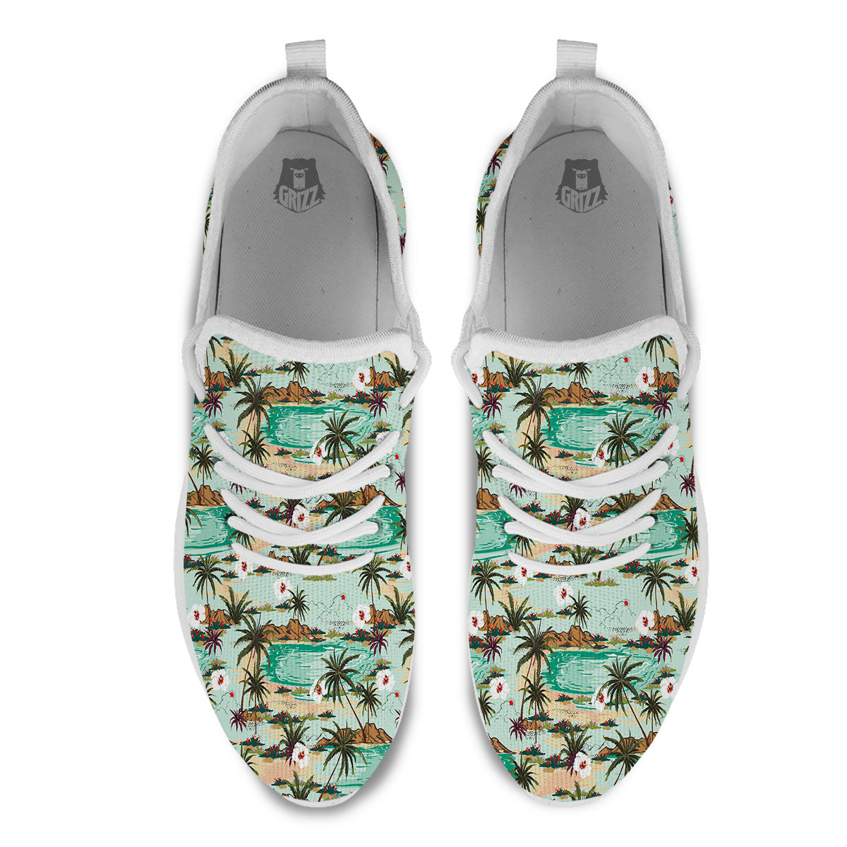 Plam Tree Beach Summer Print Pattern White Athletic Shoes-grizzshop