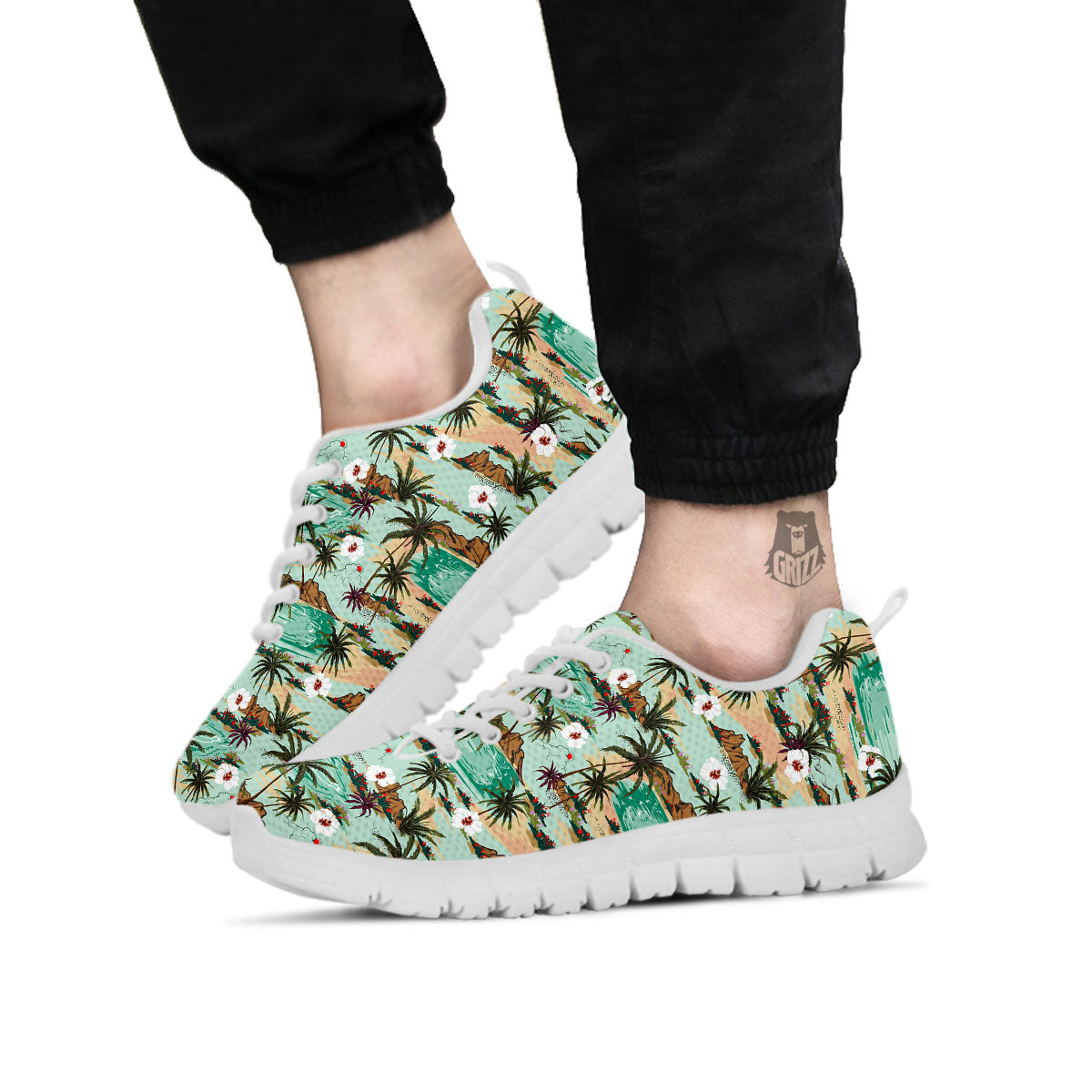 Plam Tree Beach Summer Print Pattern White Sneaker-grizzshop