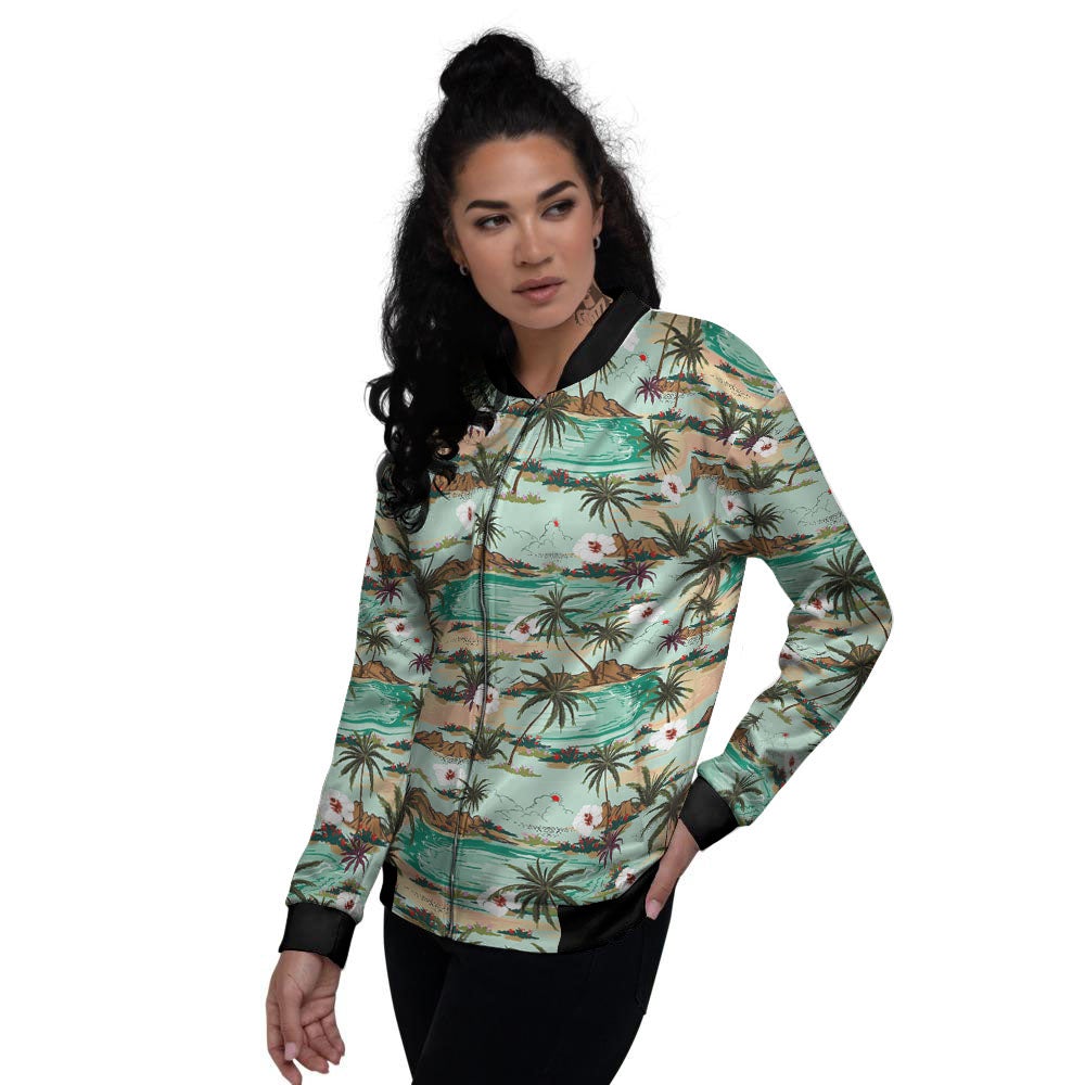 Plam Tree Beach Summer Print Pattern Women's Bomber Jacket-grizzshop
