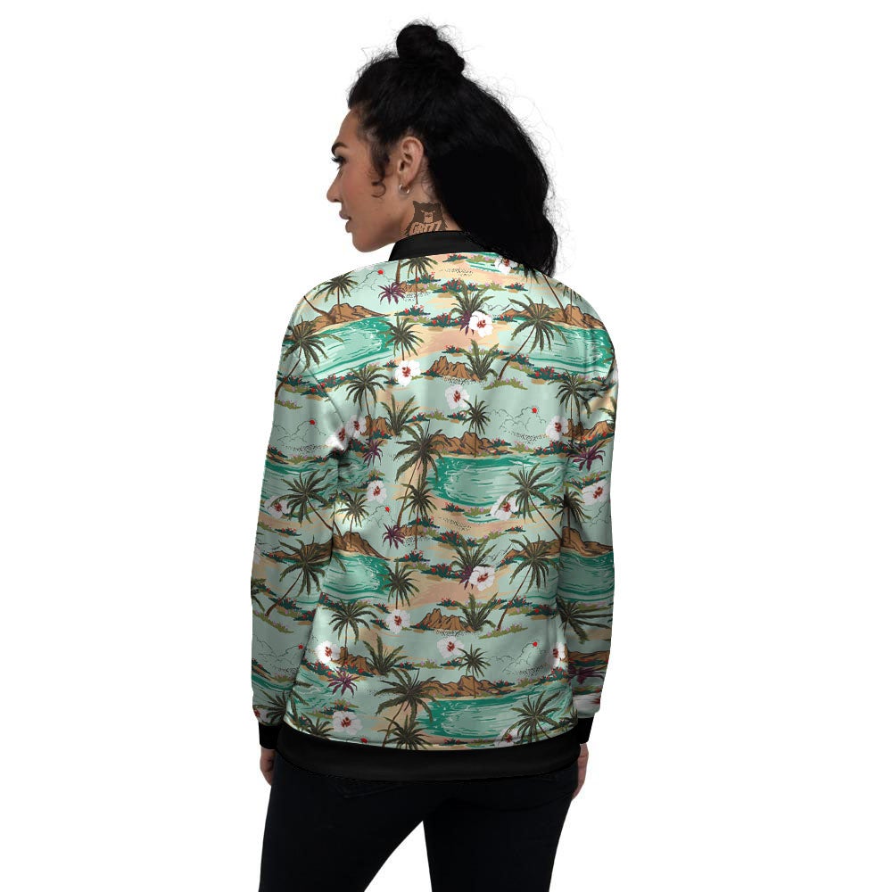 Plam Tree Beach Summer Print Pattern Women's Bomber Jacket-grizzshop