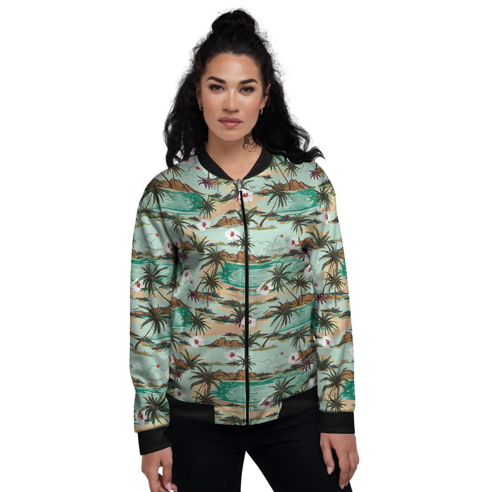 Plam Tree Beach Summer Print Pattern Women's Bomber Jacket-grizzshop