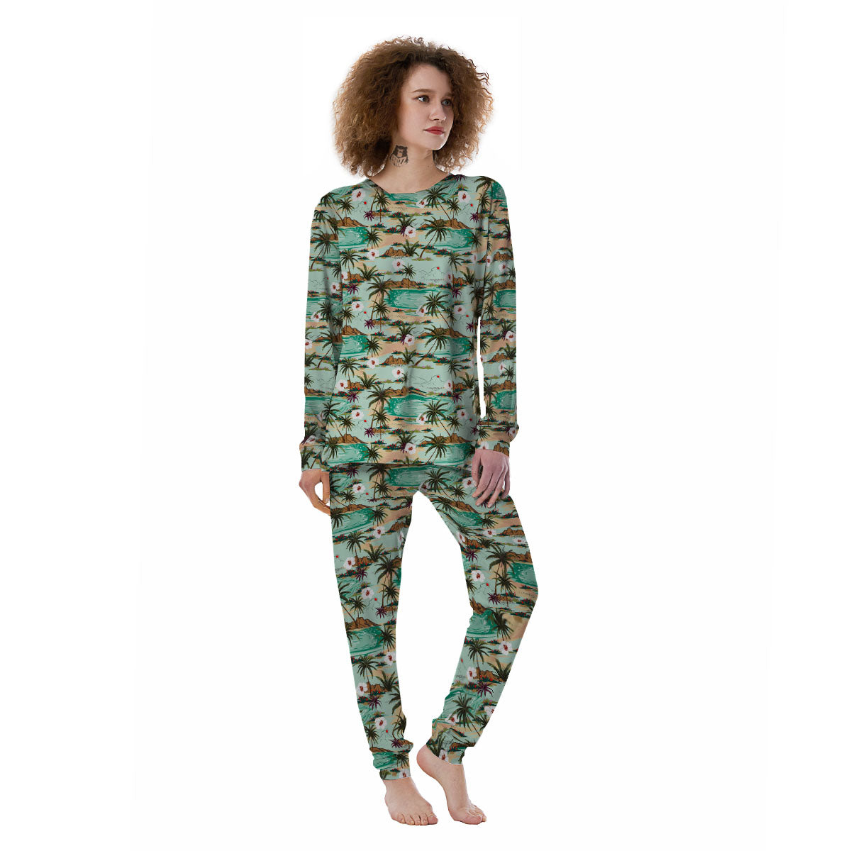 Plam Tree Beach Summer Print Pattern Women's Pajamas-grizzshop