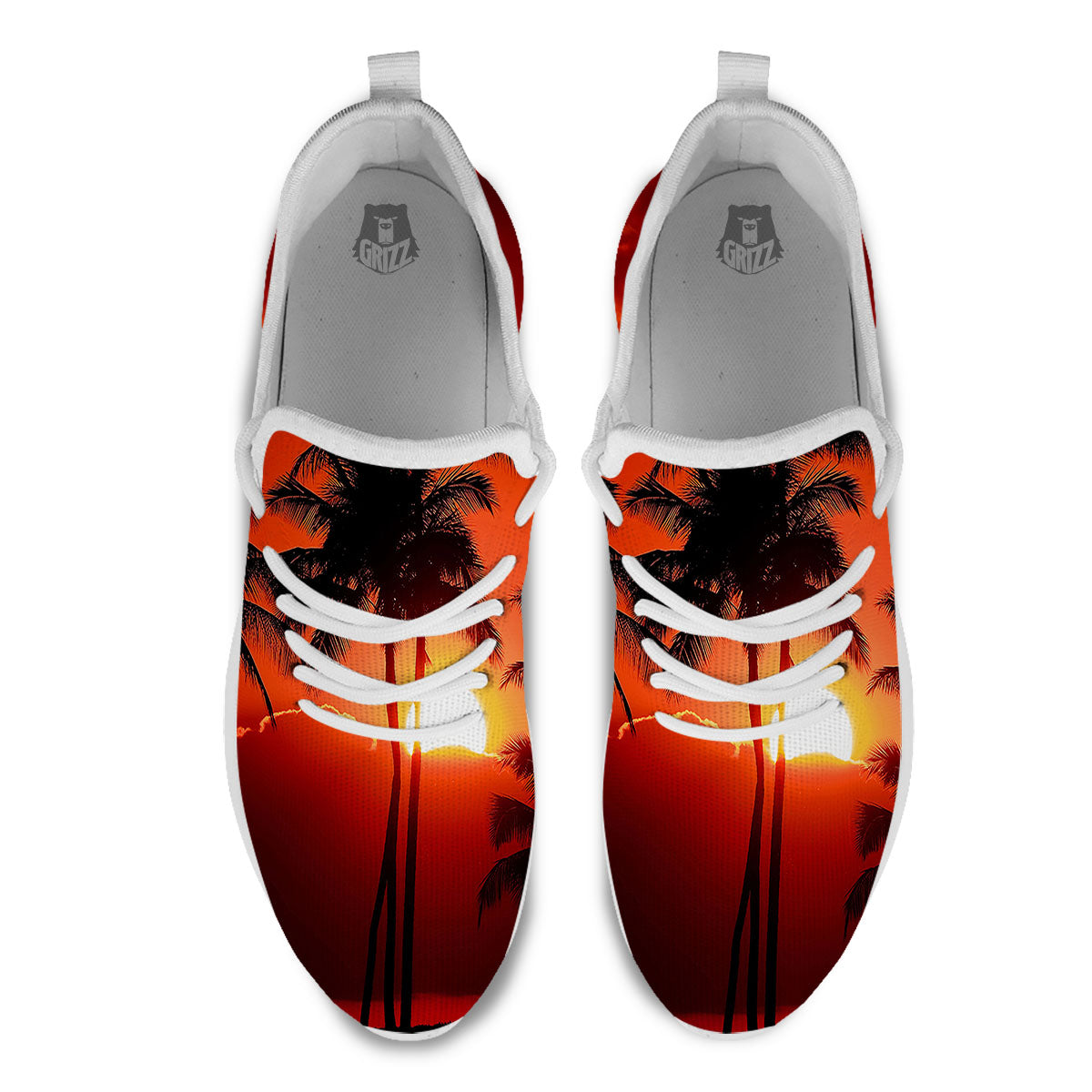 Plam Tree Sunset Tropical Print White Athletic Shoes-grizzshop