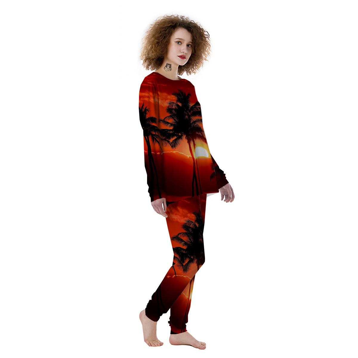 Plam Tree Sunset Tropical Print Women's Pajamas-grizzshop