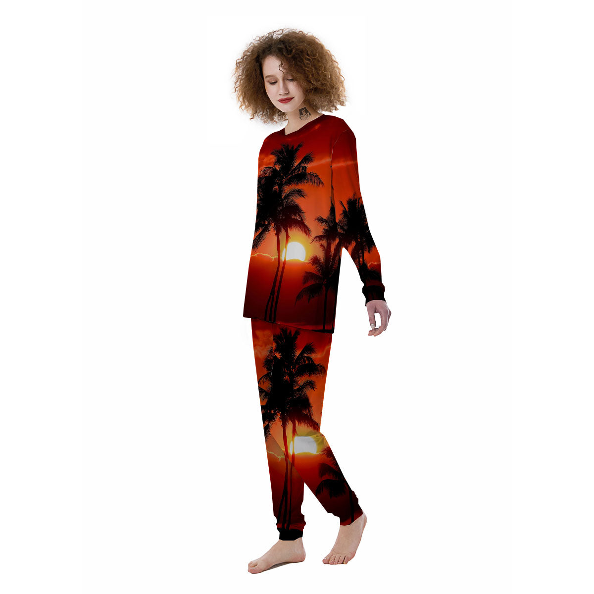 Plam Tree Sunset Tropical Print Women's Pajamas-grizzshop