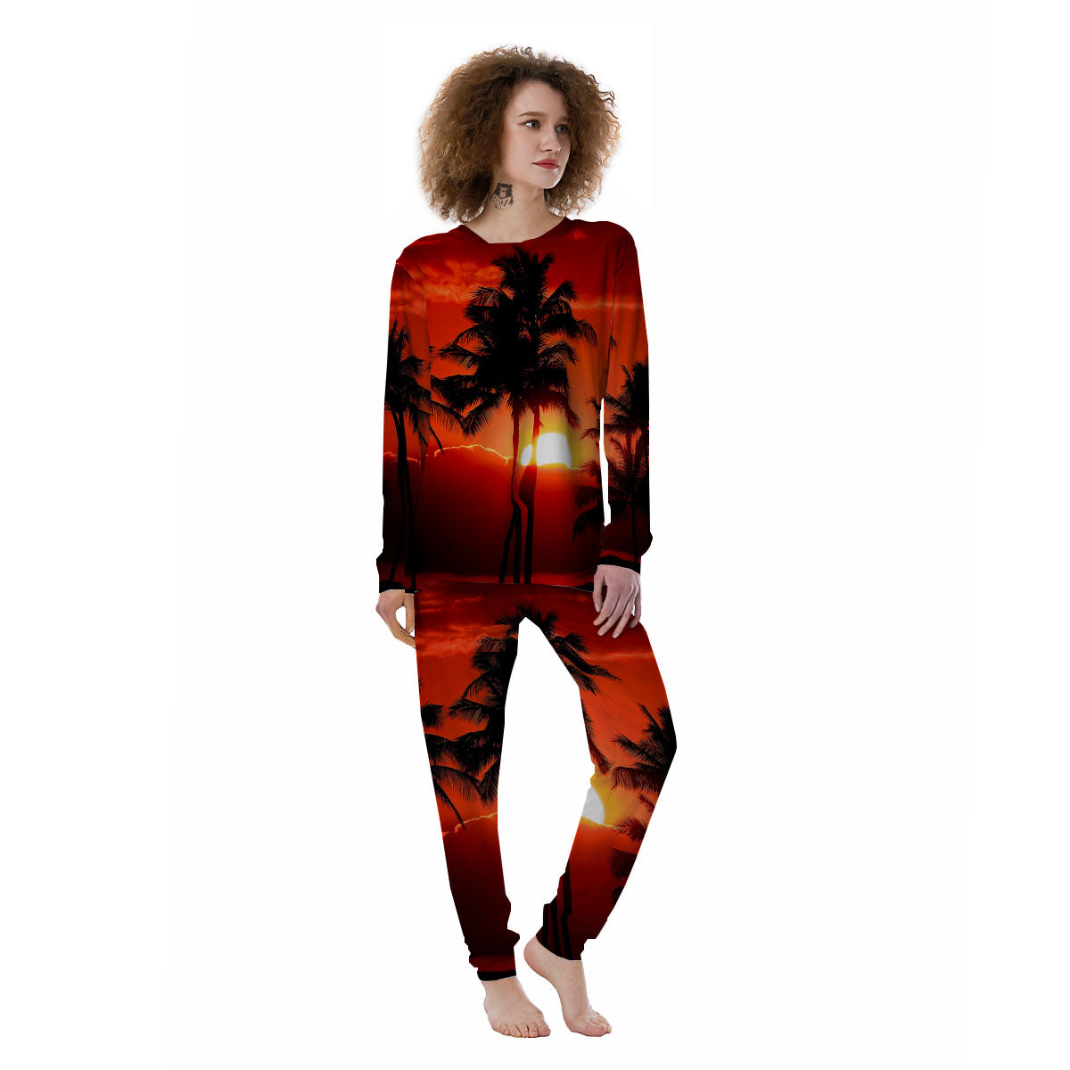 Plam Tree Sunset Tropical Print Women's Pajamas-grizzshop