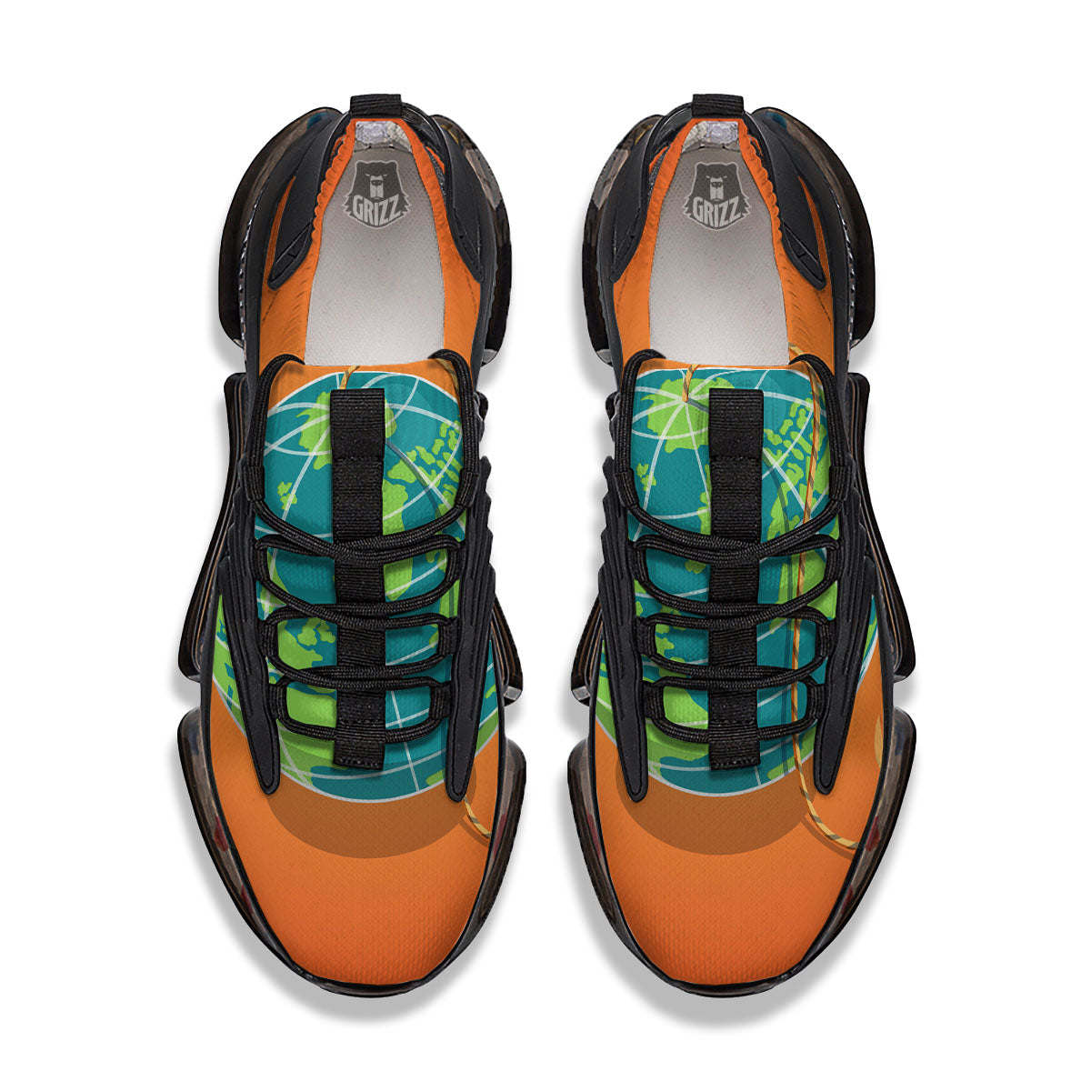 Planet Earth With Burning Fuse Orange Print Black Gym Shoes-grizzshop