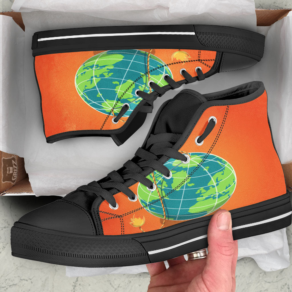 Planet Earth With Burning Fuse Orange Print Black High Top Shoes-grizzshop