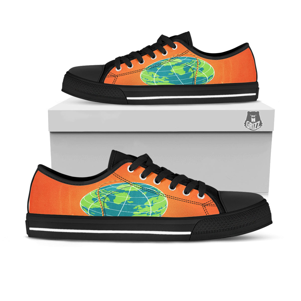 Planet Earth With Burning Fuse Orange Print Black Low Top Shoes-grizzshop