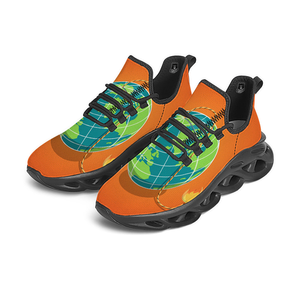 Planet Earth With Burning Fuse Orange Print Black Running Shoes-grizzshop