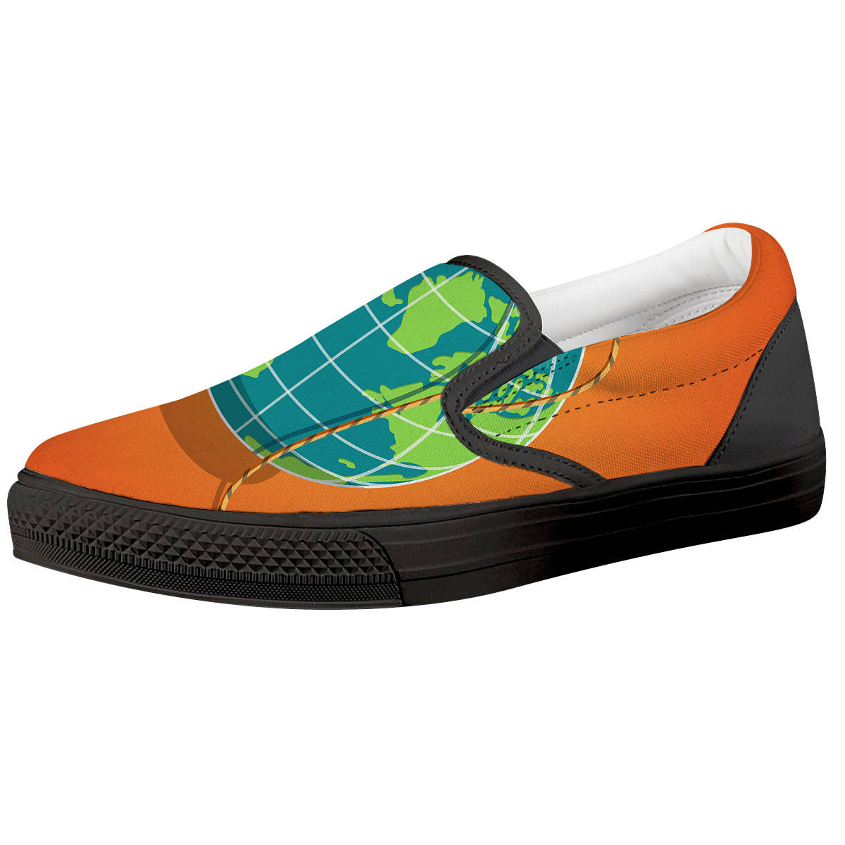 Planet Earth With Burning Fuse Orange Print Black Slip On Shoes-grizzshop