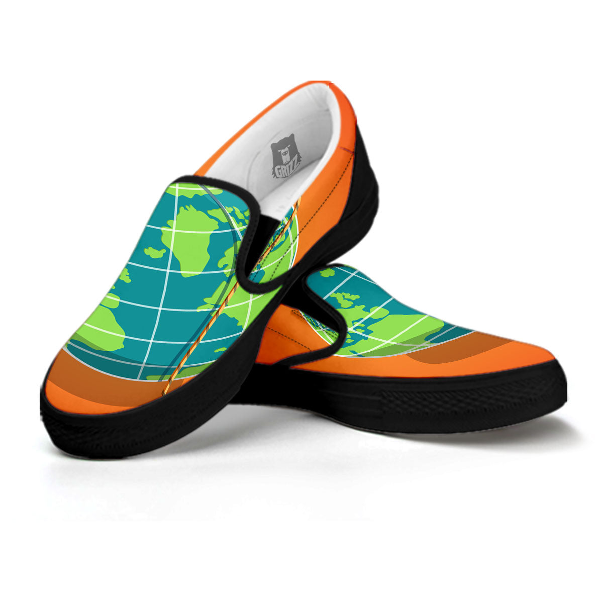 Planet Earth With Burning Fuse Orange Print Black Slip On Shoes-grizzshop