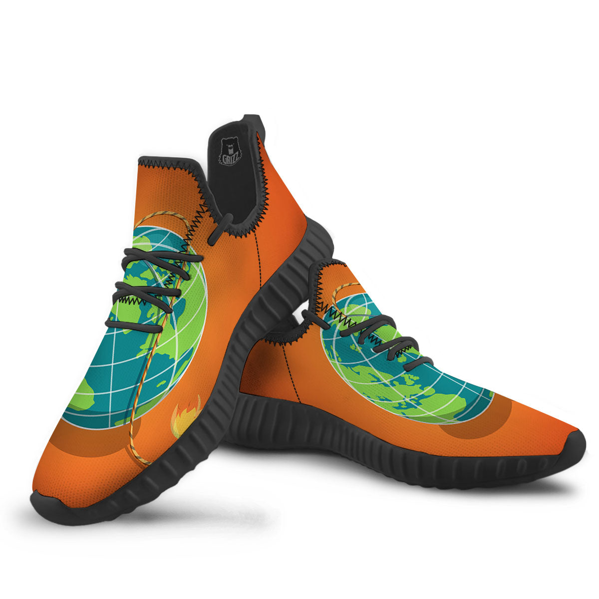 Planet Earth With Burning Fuse Orange Print Black Walking Shoes-grizzshop