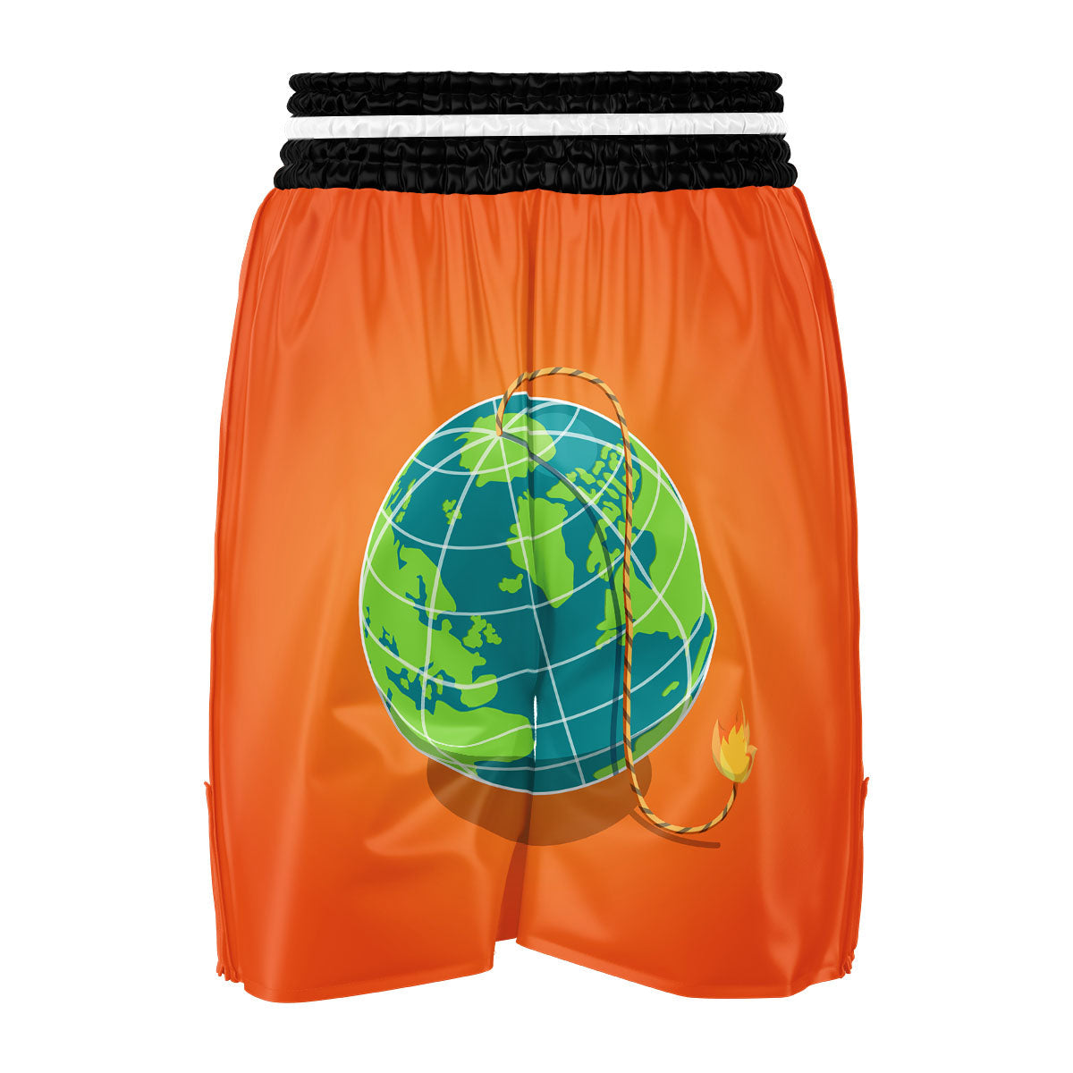 Planet Earth With Burning Fuse Orange Print Boxing Shorts-grizzshop